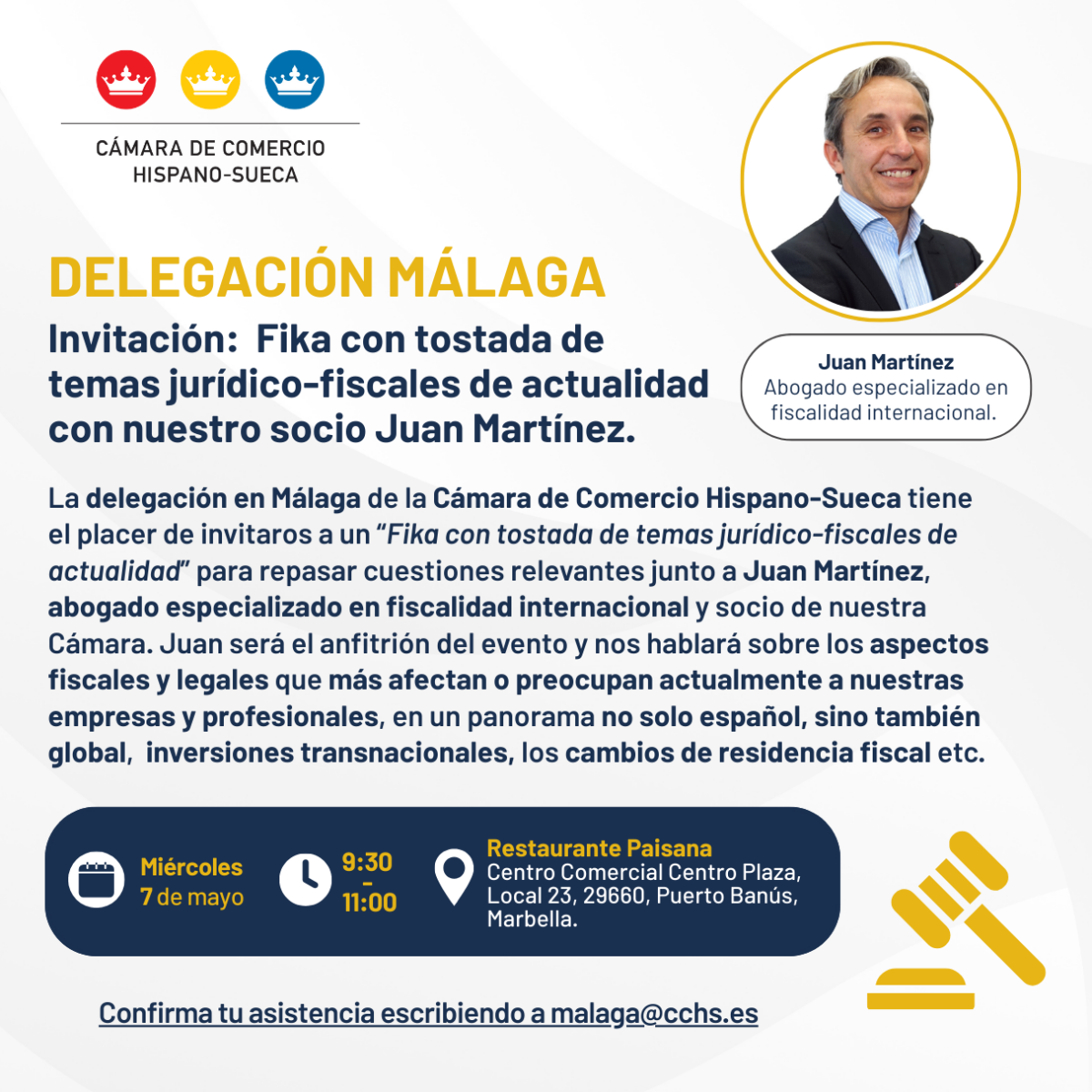 Invitación:  Fika con tostada de  temas jurídico-fiscales de actualidad en Marbella