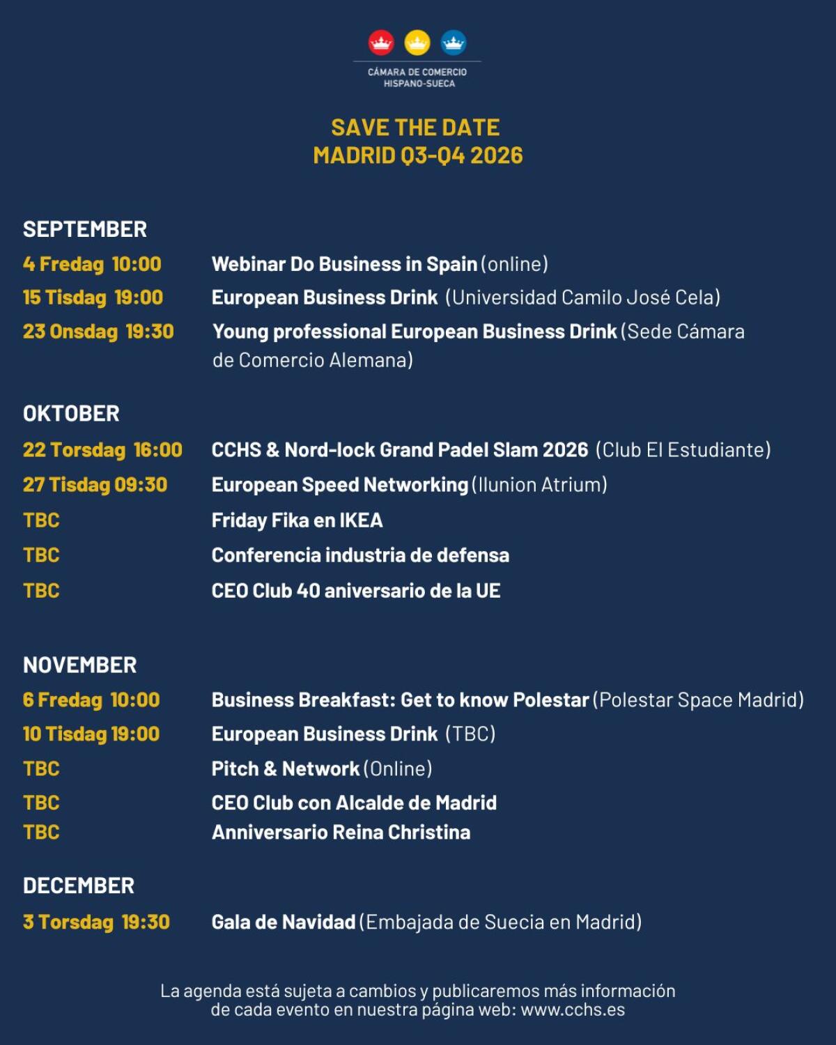 Agenda de eventos en Madrid Q3-Q4