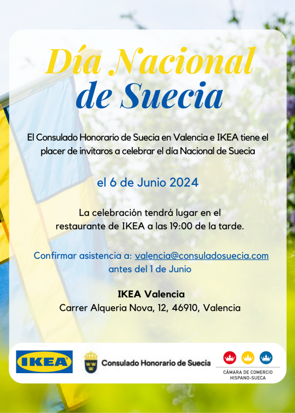 Invitación a la celebración del Día Nacional de Suecia en Valencia