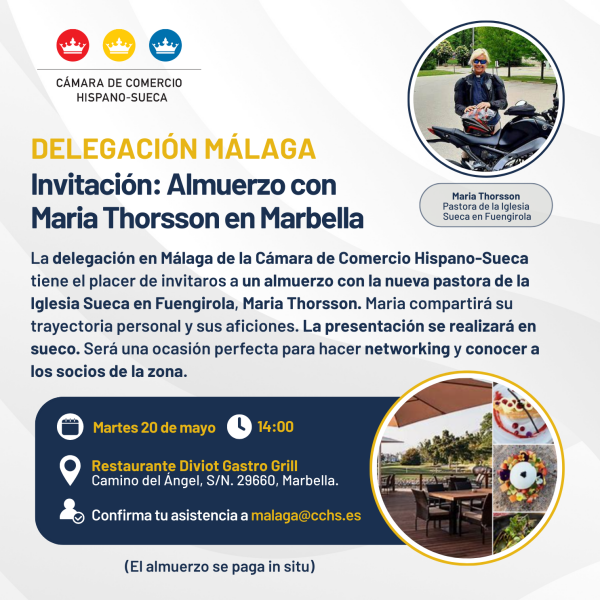 Invitación: Almuerzo con Maria Thorsson en Marbella 