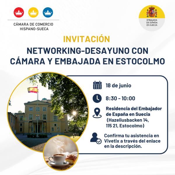 Invitación: Networking-Desayuno con Cámara y Embajada en Estocolmo